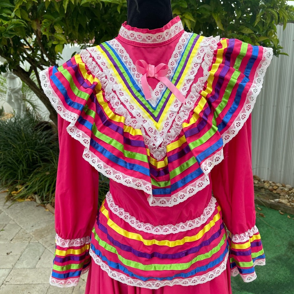 Vibrant Pink Multicolor Ruffled Dress - Picture 6 of 10